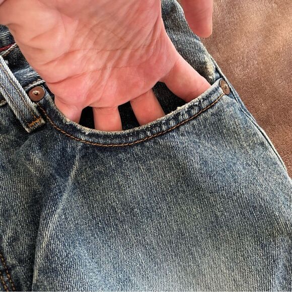 4 Stroke Denim Men's Blue Distressed Jeans Button Up Size 32/34 - Picture 7 of 14